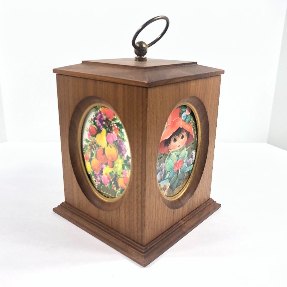 Vintage Walnut Oval Frame Photo Box Display 3.5x5